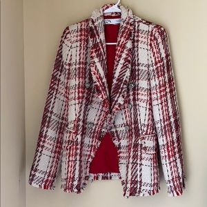Zara Red and White Checkered Blazer